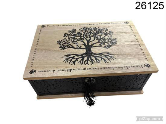 Imagen de CAJA DE TE 6 DIV.TAPA MADERA ARBOL DE LA VIDA 25X17X9 3.26